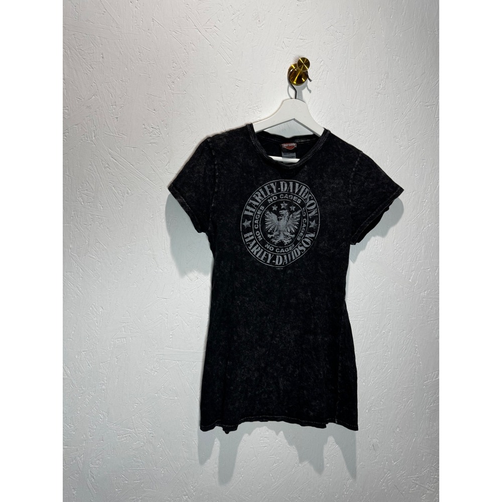 Harley-Davidson Womens No Cages Eagle Graphic T-Shirt Acid Wash Black Large